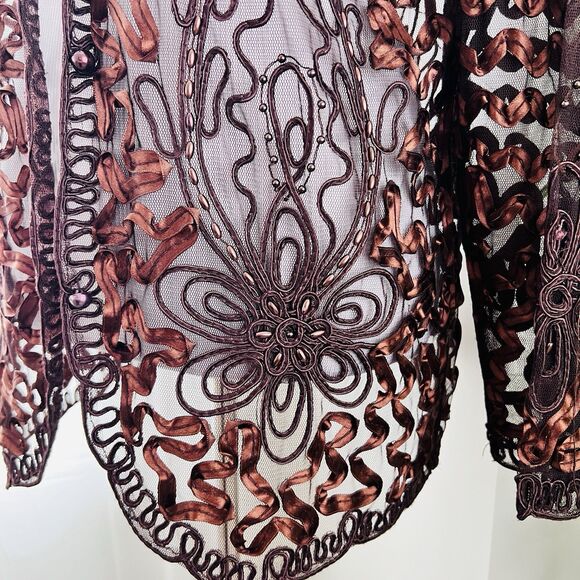 *New* Moratile Brown Wearable Art Sheer Soutache Jacket - Size Large / XL - Picture 4 of 8